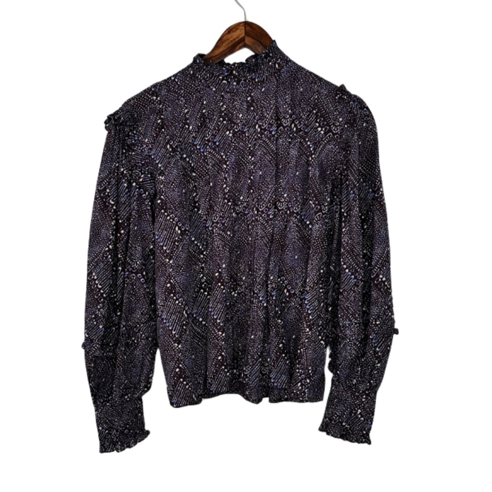 Ulla Johnson Sigrid High Neck Navy Blouse Size 4
